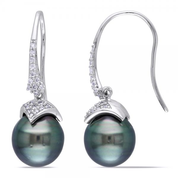 Black Tahitian Pearl and Diamond Drop Earrings 14k W. Gold 9-9.5mm selling at $715.52 at Allurez, marked down from $1376.00. Price and availability subject to change.