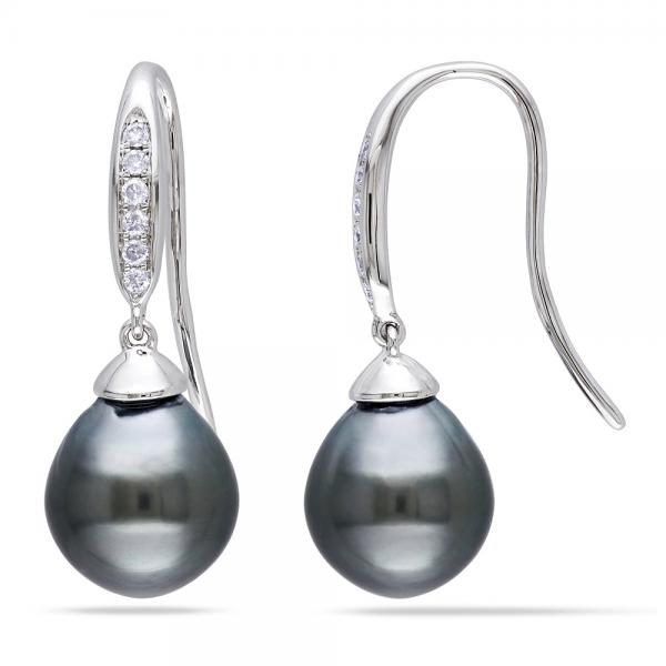 Black Tahitian Pearl and Diamond Earrings 14k White Gold 8.5-9mm selling at $559.00 at Allurez, marked down from $1075.00. Price and availability subject to change.