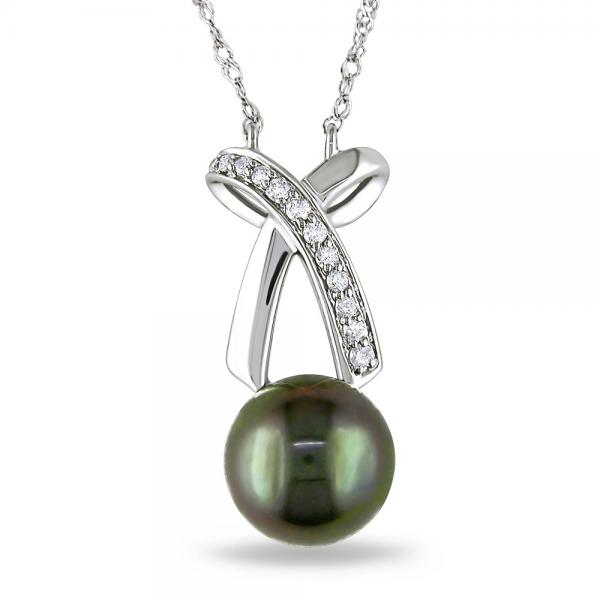 Black Tahitian Pearl Necklace with Diamond Bow 14k White Gold 0.10ct selling at $525.00 at Allurez, marked down from $985.00. Price and availability subject to change.