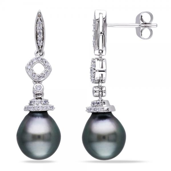 Black Tahitian Pearl and Multi Diamond Earrings 14k White Gold 9-9.5mm selling at $735.80 at Allurez, marked down from $1415.00. Price and availability subject to change.