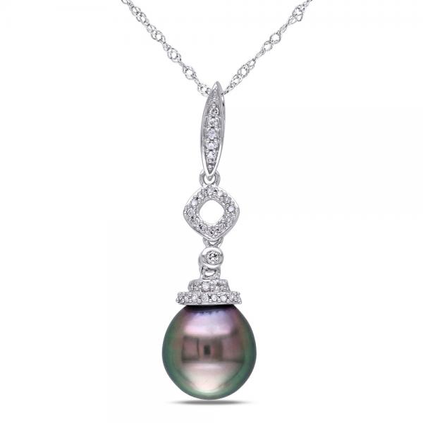 Black Tahitian Pearl and Diamond Geometric Necklace 14k W. Gold 9-9.5mm selling at $426.40 at Allurez, marked down from $820.00. Price and availability subject to change.
