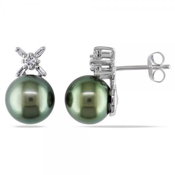 Black Tahitian Pearl Stud Earrings w/ Diamonds 14k White Gold 9.5-10mm selling at $555.36 at Allurez, marked down from $1068.00. Price and availability subject to change.