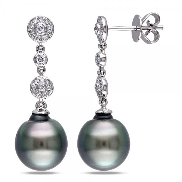Black Tahitian Pearl and Diamond Drop Earrings 14k W. Gold 9-9.5mm selling at $557.44 at Allurez, marked down from $1072.00. Price and availability subject to change.