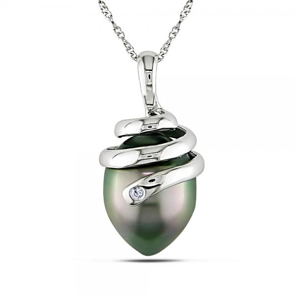 Black Tahitian Pearl and Diamond Swirl Pendant 14k W. Gold 10-10.5mm selling at $452.40 at Allurez, marked down from $870.00. Price and availability subject to change.
