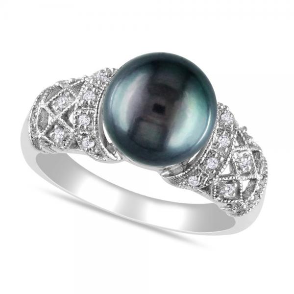 Black Tahitian Pearl and Diamond Vintage Ring 14k White Gold 9-9.5mm selling at $777.40 at Allurez, marked down from $1495.00. Price and availability subject to change.