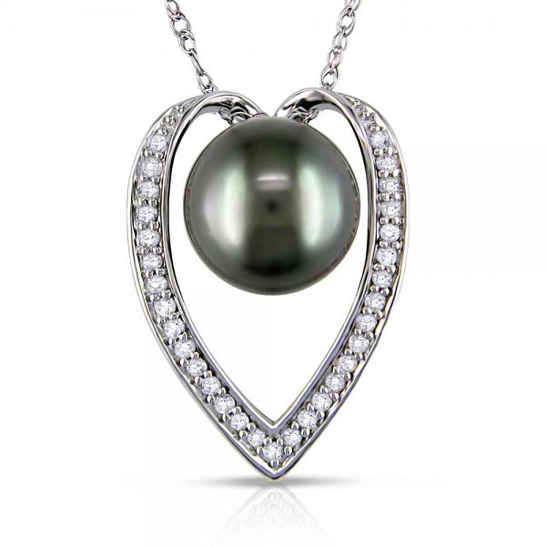 Black Tahitian Pearl and Diamond Heart Pendant Necklace 14k White Gold selling at $481.00 at Allurez, marked down from $925.00. Price and availability subject to change.