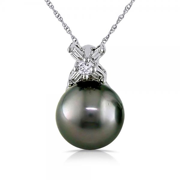 Black Tahitian Pearl Pendant Necklace w/ Diamonds 14k W. Gold 0.12ct selling at $384.80 at Allurez, marked down from $740.00. Price and availability subject to change.