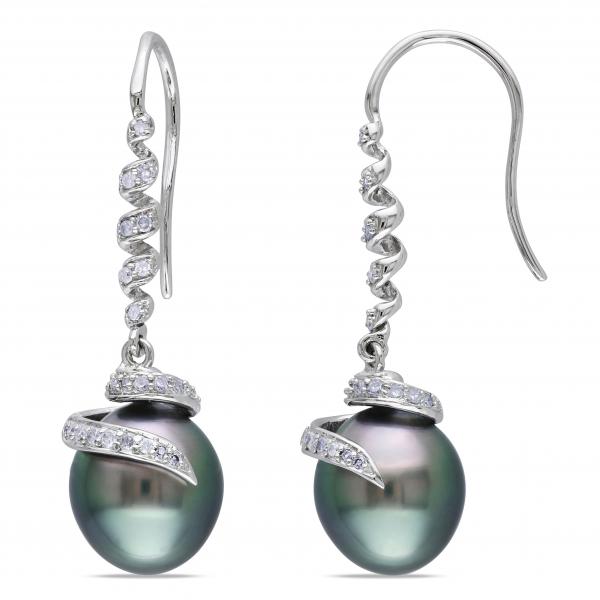 Black Tahitian Pearl and Diamond Swirl Drop Earring 14k W. Gold 9-9.5mm selling at $1255.00 at Allurez, marked down from $2510.00. Price and availability subject to change.