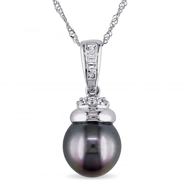 Diamond and Black Tahitian Pearl Fashion Pendant in 14k White Gold 9.5-10mm (0.10ct) selling at $250.00 at Allurez, marked down from $500.00. Price and availability subject to change.