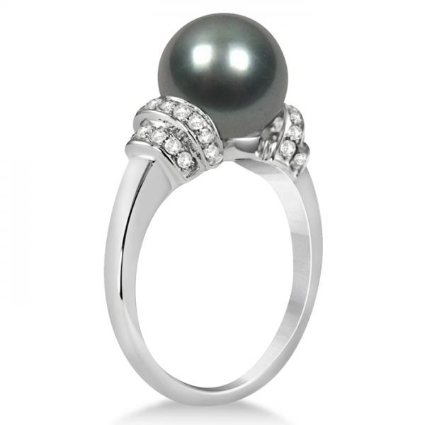 Tahitian Black Pearl Ring with Diamond Accents 14K White Gold 9-10mm selling at $1279.95 at Allurez, marked down from $2415.00. Price and availability subject to change.