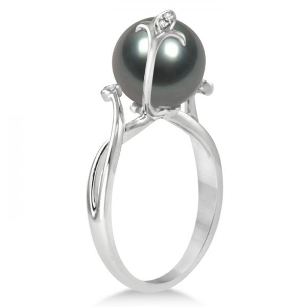Floral Black Tahitan Pearl Ring with Diamonds 14K White Gold 10-11mm selling at $722.98 at Allurez, marked down from $1445.96. Price and availability subject to change.