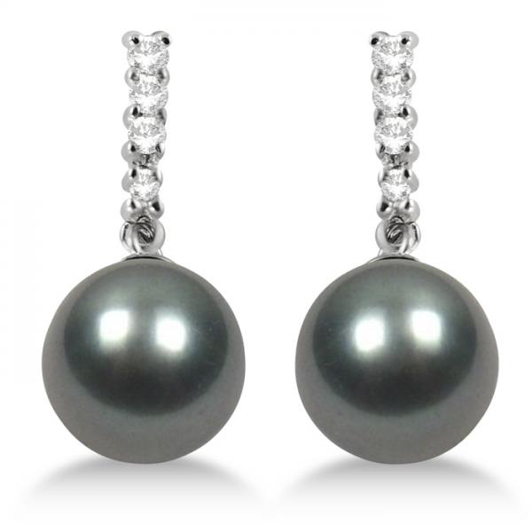 Black Grey Tahitian Pearl and Diamond Drop Earrings 14K White Gold 8.9mm selling at $777.00 at Allurez, marked down from $1554.00. Price and availability subject to change.