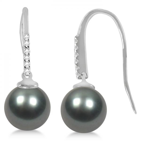 Tahitian Grey Black Pearl and Diamond Drop Earrings 14K White Gold 8-9mm selling at $690.00 at Allurez, marked down from $1320.00. Price and availability subject to change.