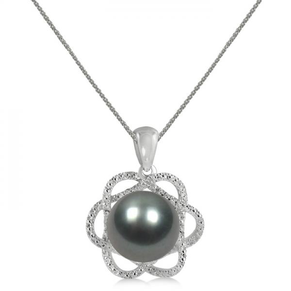 Tahitian Black Pearl and Diamond Flower Pendant 14K White Gold 10-11mm selling at $1995.00 at Allurez, marked down from $4417.32. Price and availability subject to change.