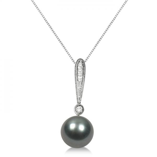 Tahitian Black Pearl and Diamond Vintage Pendant 14K White Gold 9-10mm selling at $580.00 at Allurez, marked down from $1207.76. Price and availability subject to change.