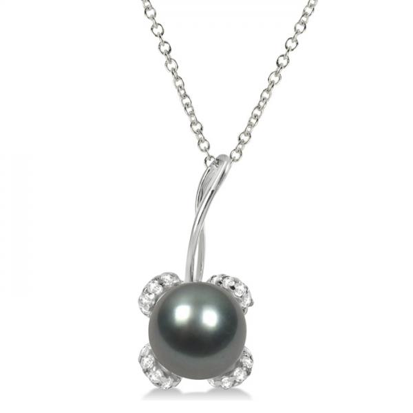 Diamond and Black Tahitian Pearl Pendant Necklace 14K White Gold 8-9mm selling at $1099.18 at Allurez, marked down from $2198.36. Price and availability subject to change.