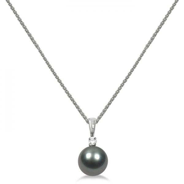 Diamond and Tahitian Black Pearl Solitaire Pendant 14K White Gold 8-9mm selling at $689.46 at Allurez, marked down from $1378.92. Price and availability subject to change.