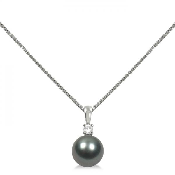 Diamond and Tahitian Black Pearl Solitaire Pendant 14K White Gold 9-10mm selling at $855.04 at Allurez, marked down from $1710.08. Price and availability subject to change.
