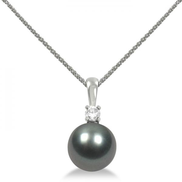 Diamond and Tahitian Black Pearl Solitaire Pendant 14K White Gold 10-11mm selling at $1150.82 at Allurez, marked down from $2301.64. Price and availability subject to change.