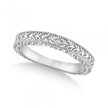 Antique Engraved Wedding Band w Filigree Milgrain Platinum