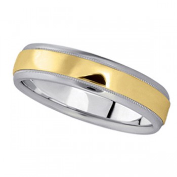 Men's Carved TwoTone Wedding Band in 18k White Yellow Gold 5mm 