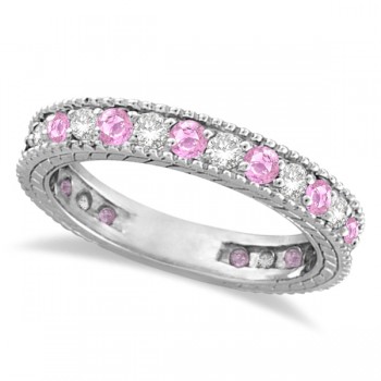 Diamond Pink Sapphire Wedding Band in 14k White Gold 108ctw