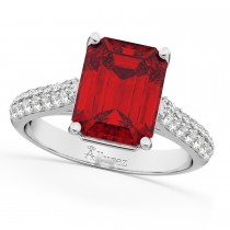 Emerald-Cut Ruby and Diamond Engagement Ring 18k White Gold (5.542ct)