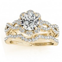 Halo Diamond Engagement and Wedding Rings Bridal Set 14k Y. Gold 0.83ct