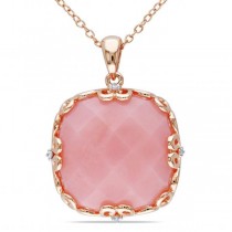 Cushion Cut Pink Opal and Diamond Pendant Sterling Silver Chain 16.02ct
