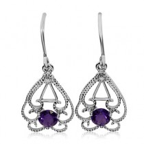 Amethyst filligree dangle earrings done in 14k white gold