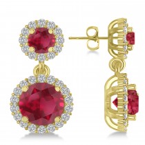 Two Stone Dangling Ruby and Diamond Earrings 14k Yellow Gold (3.00ct)