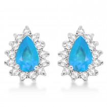 Blue Topaz and Diamond Teardrop Earrings 14k White Gold (1.10ctw)