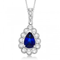 Pear Sapphire and Diamond Pendant Necklace in 14K White Gold (0.90ct)