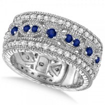 Vintage Byzantine Diamond and Blue Sapphire Ring 14k White Gold (1.37ct)