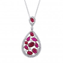 0.60ct Diamond and 2.81ct Ruby 14k White Gold Pendant Necklace