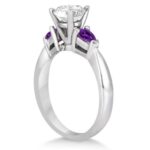 Pear Cut Three Stone Amethyst Engagement Ring 14k White Gold