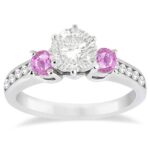 3 Stone Diamond and Pink Sapphire Engagement Ring 14k W Gold (0.60ct)