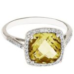 Cushion Lemon Quartz & Diamond Cocktail Ring 14k White Gold (3.70ct)