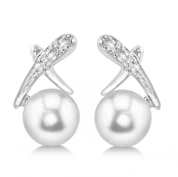 Allurez Freshwater Pearl & Diamond X Earrings