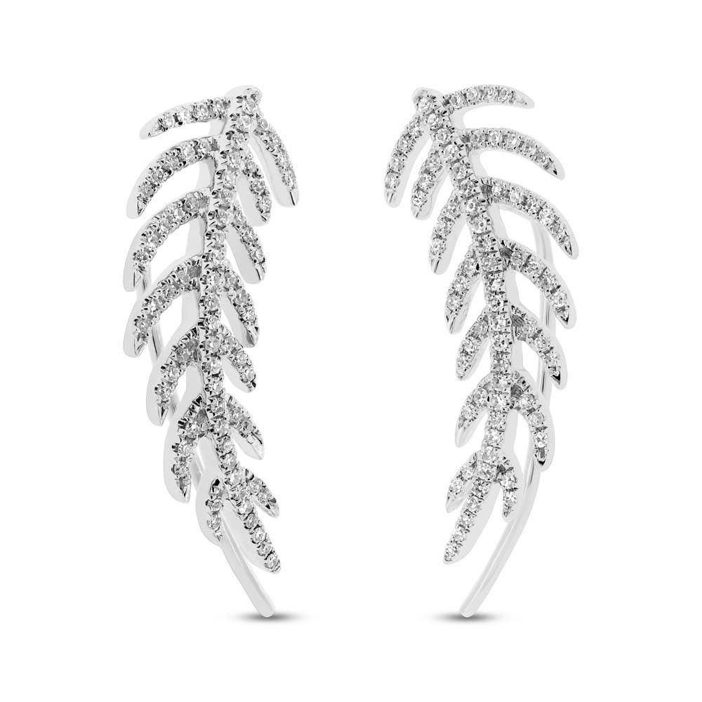 Allurez 14k White Gold Diamond Feather Ear Crawler Earrings 