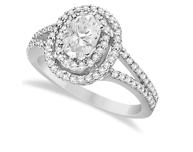 Allurez's Double Halo Diamond ans Moissanite Engagement Ring in 14K White Gold.