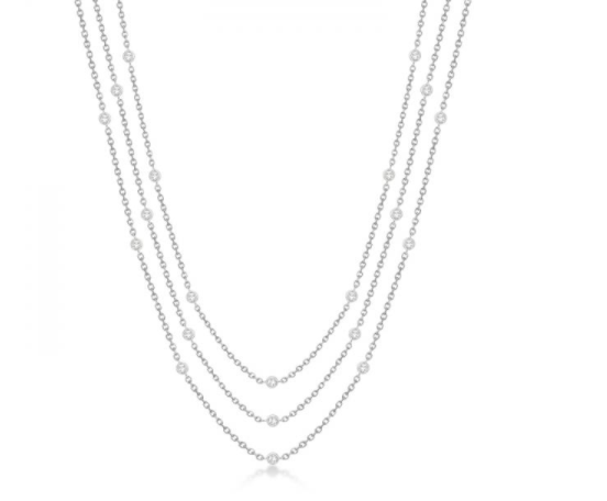 Three-Strand Diamond Station Necklace in 14k White Gold from Allurez.