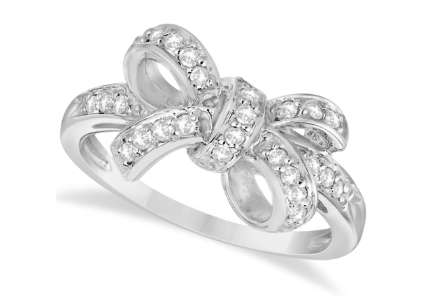 Pave Set Diamond Bow Tie Fashion Ring in 14k White Gold by Allurez.