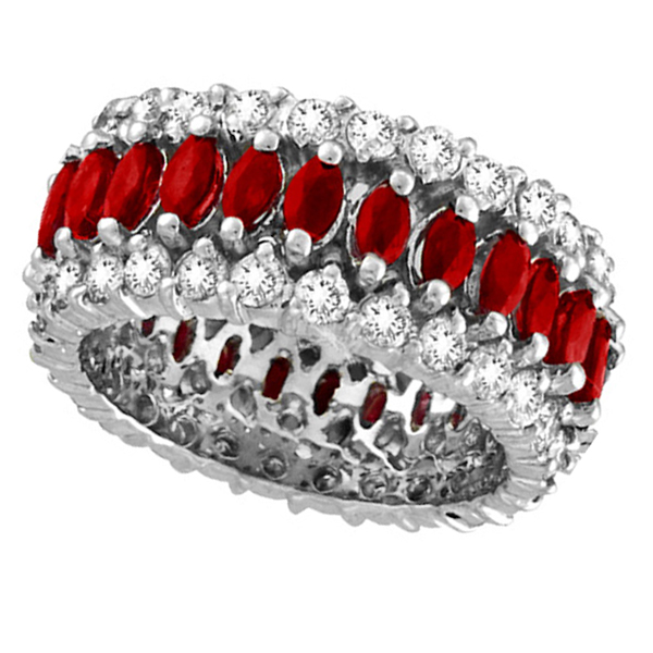 Marquise Ruby and Diamond Eternity Ring 14k White Gold by Allurez.