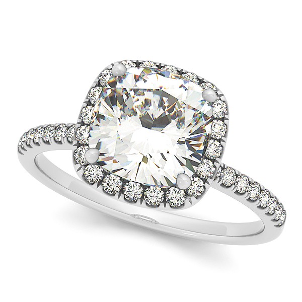 Cushion Diamond Halo Engagement Ring French Pave 14k W. Gold 0.70ct by Allurez.