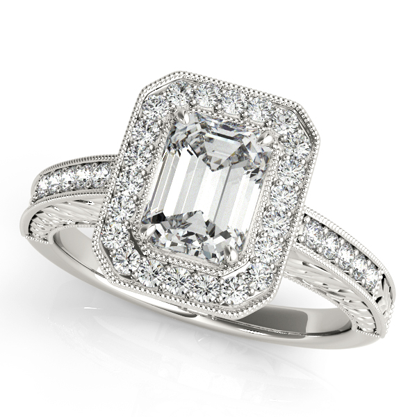 Antique Emerald Cut Diamond Engagement Ring 14k White Gold (1.80ct) by Allurez.