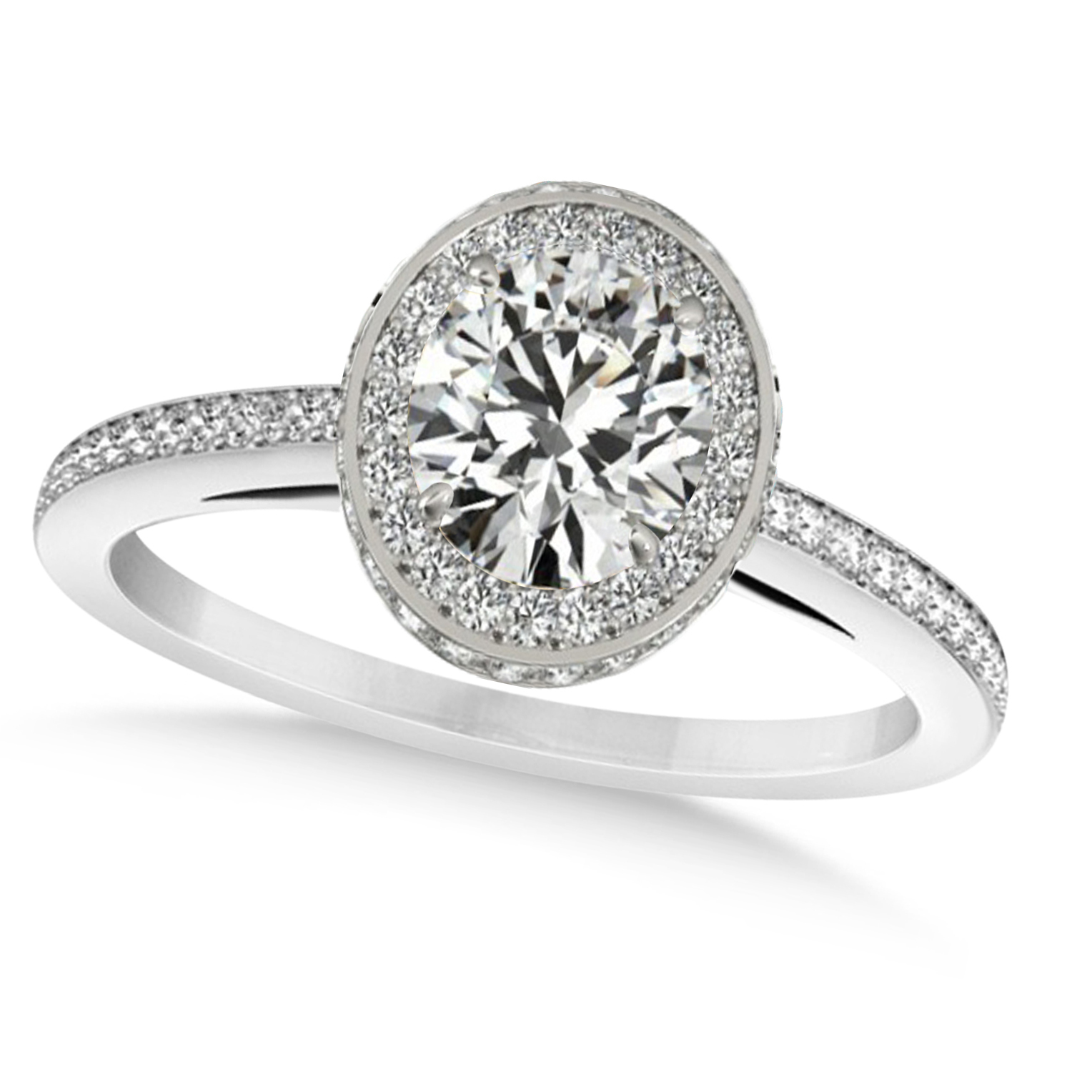 Oval diamond halo engagement ring 14K white gold (1.71CT) by Allurez.