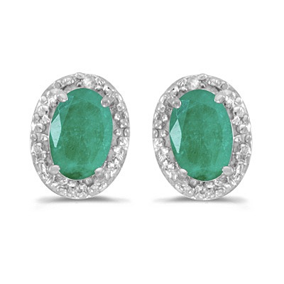 Diamond and Emerald Earrings in 14k White Gold by Allurez.