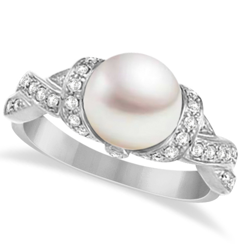 Freshwater Cultured Pearl & Diamond Ring 14k White Gold .25ctw (8mm) by Allurez.