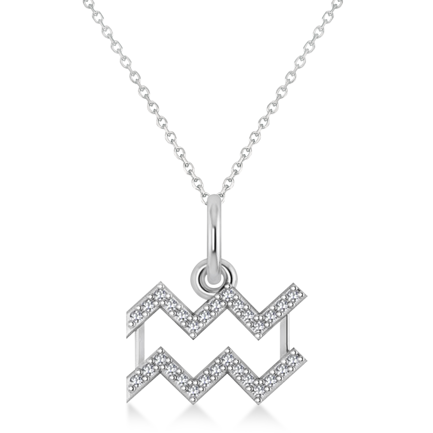 Aquarius Zodiac Diamond Pendant Necklace 14k White Gold (0.15ct) by Allurez.